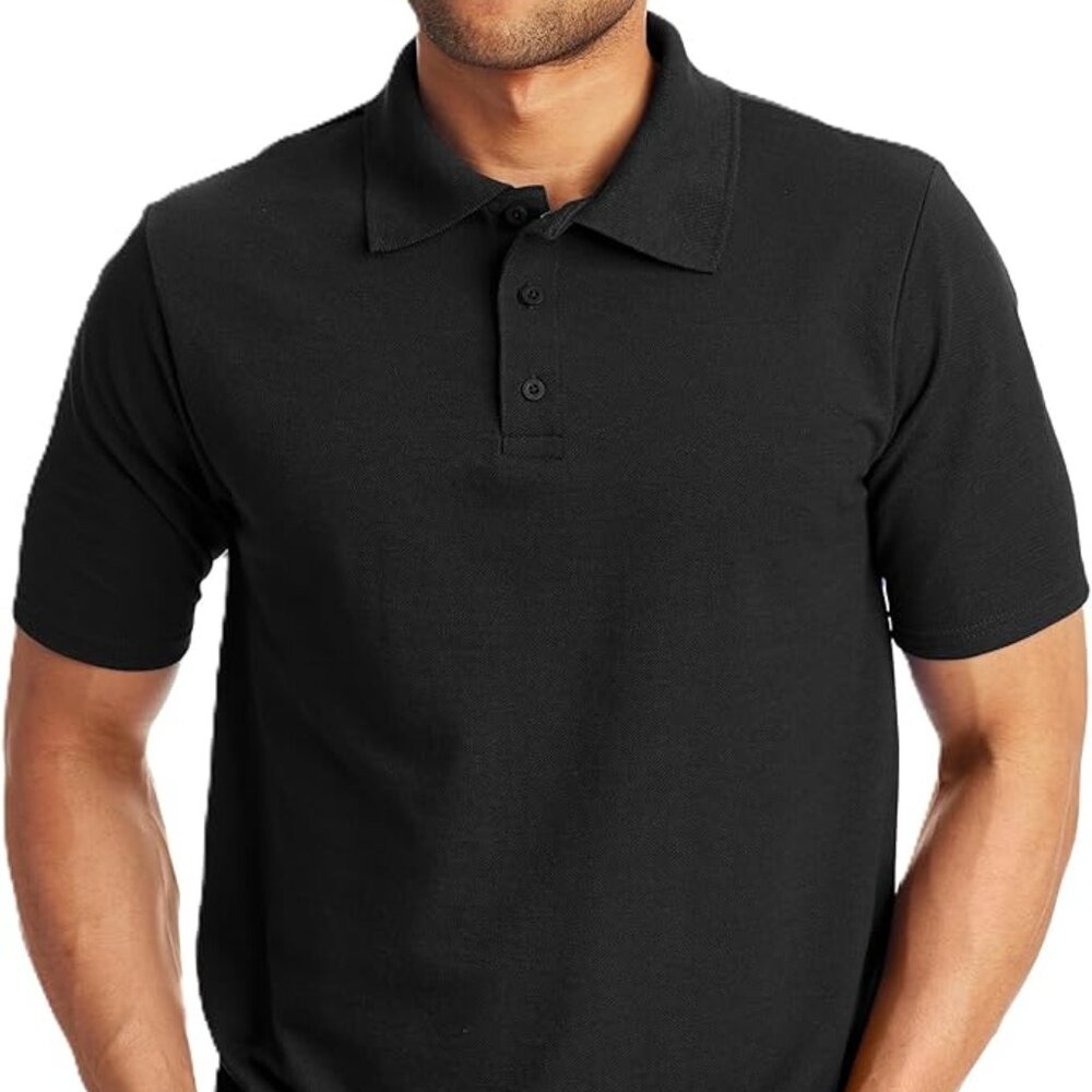 NEW Hanes Men’s X-Temp Short Sleeve Polo Shirt, Midweight Men's Shirt, Black, Lg
